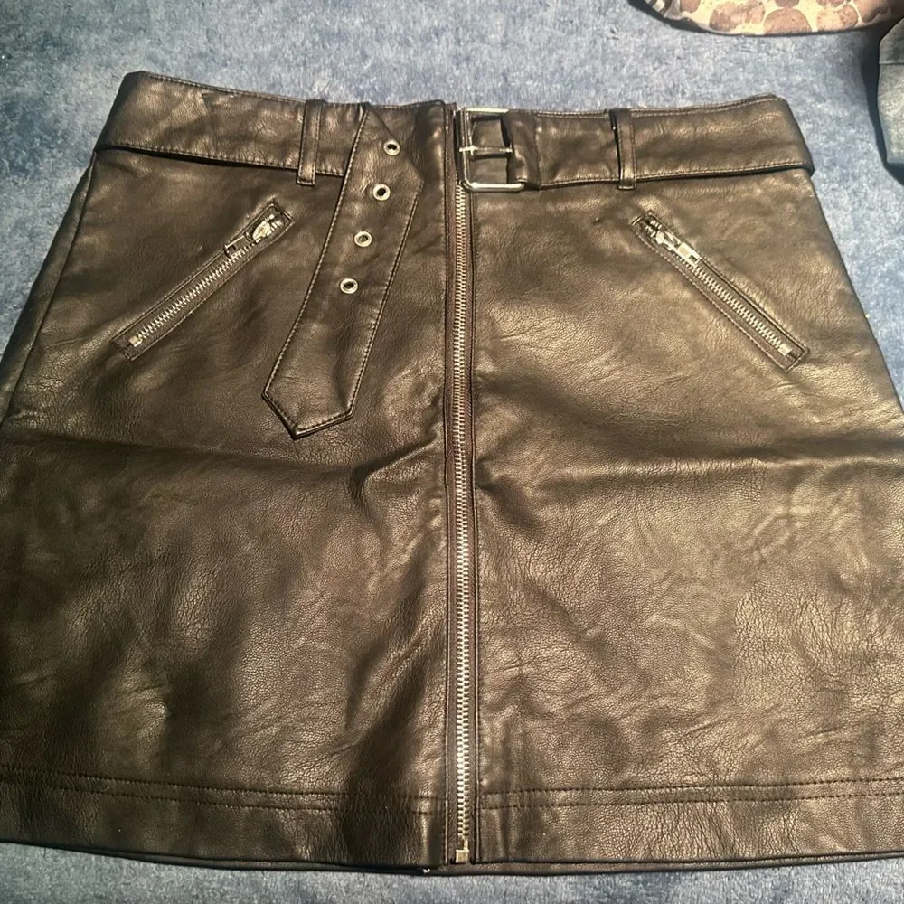 Chocolate Black Leather Skirt